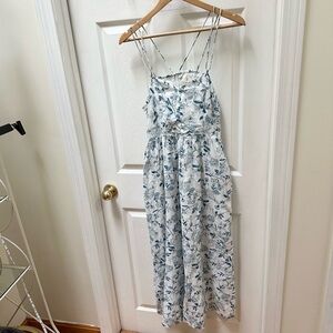 Joie Floral Spaghetti Strap Maxi Dress white blue lace up back tank 6